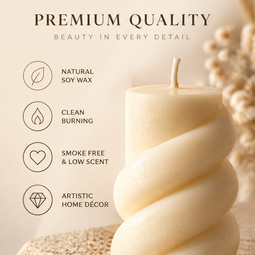 KAELIROAY® Ivory Sculptural Candle Gift Set size guide — 6 Unique Designs, Different Shapes, Same Warmth. Arch: 12x6cm (4.7x2.4in), Bubble Stack: 14x6cm (5.5x2.4in), Diamond: 13x6cm (5.1x2.4in), Pumpkin Ball: 8x8cm (3.1x3.1in), Hourglass: 10x6.5cm (3.9x2.6in), Spiral: 10x5.5cm (3.9x2.2in).