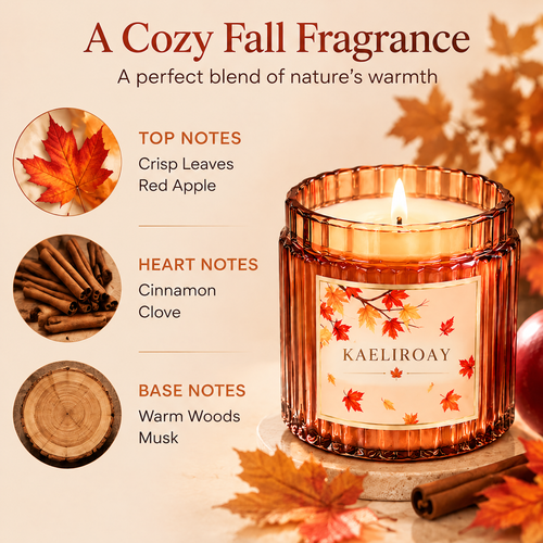KAELIROAY® Scented Candle glowing warmly — Create a Cozy Atmosphere. Home Décor, Relaxation, Stress Relief, Better Sleep