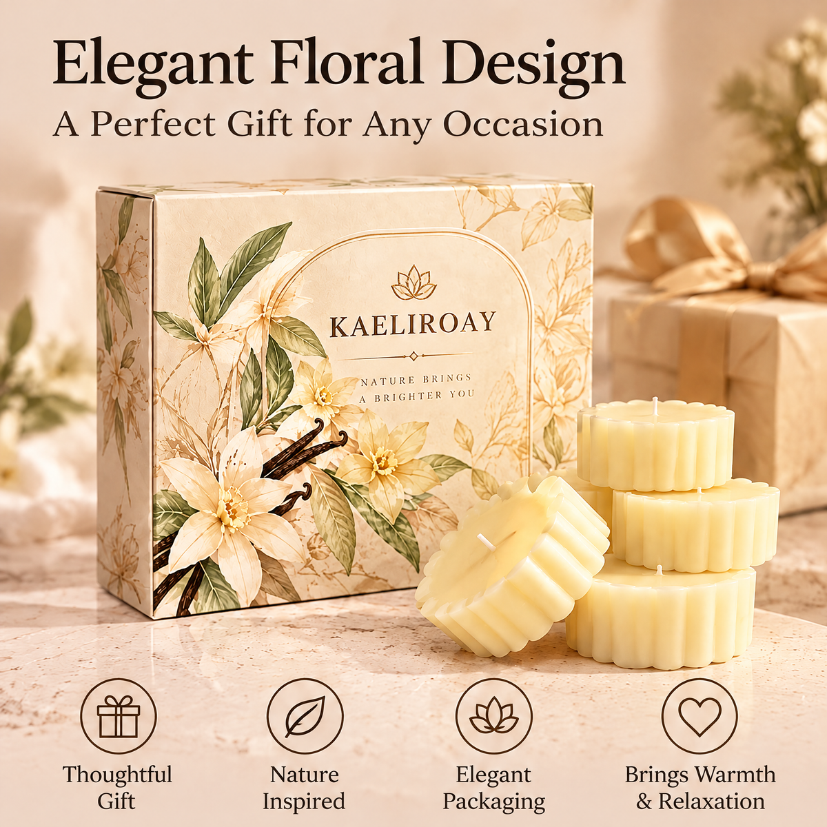KAELIROAY® Vanilla Scented Flower Tealight Candle Set — Sweet Fragrance, Elegant Floral Design